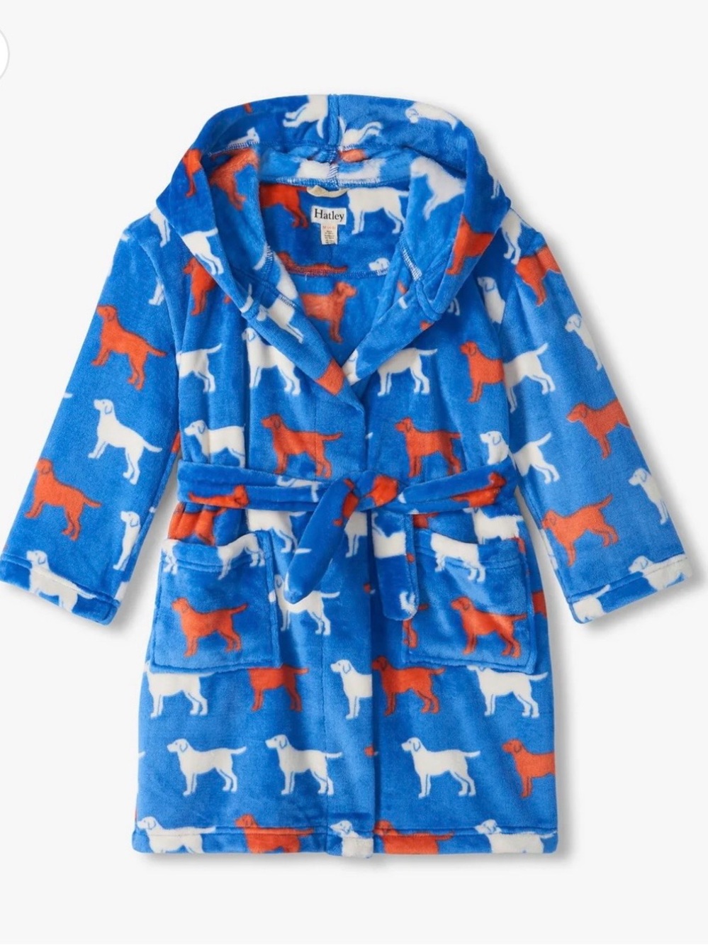 Hatley Blue Fleece Kids' Dog Print Robe with Orange & White Dogs